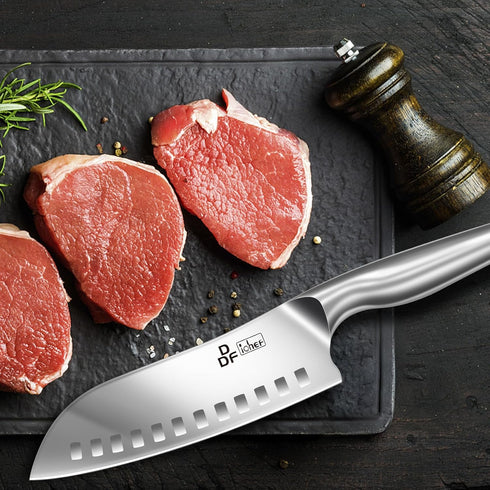 DDF iohEF 7 Inch Santoku Kitchen Knife, Japanese Stainless Steel, Ultra Sharp with Non-slip Ergonomic Handle
