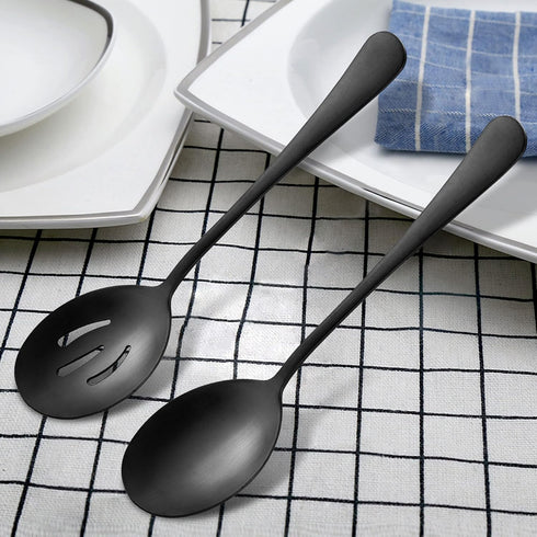 LIANYU 5-Piece Matte Black Serving Utensils Set, Stainless Steel Serving Set Include Serving Spoon Fork, Flatware Serving Pieces for Buffet Catering, Satin Finish, Dishwasher Safe by LIANYU