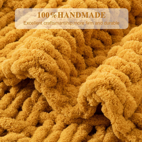 50"x60" Bunnikins & Clover Mustard Yellow Throw Blanket for Couch, Chunky Knit Gold Blanket Throw with Chenille Yarn