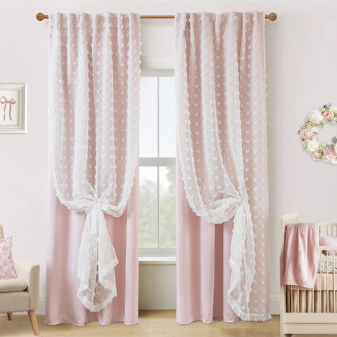 Lino Rosa Pink Blackout Curtains for Bedroom Nursery 2 Panels,Sheer White Overlay
