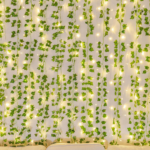 KASZOO 84Ft 12 Pack Artificial Ivy Garland, Vine Hanging Garland with 80 LED String Light, Green