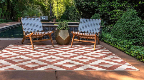 Unique Loom Outdoor Collection Area Rug - Napa, 2' 2' x 3' 1' Rectangle, Rust Red/Ivory