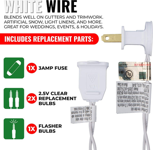 612 50 9 11 Vermont Blue Christmas Lights on a White Wire String, UL Approved, Indoor and Outdoor Use, Foot of Lighted