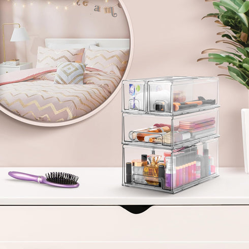Sorbus Small Clear Stackable Storage Drawers - Plastic Storage Drawers with Handles for Craft, Clothes, Makeup, Bathroom