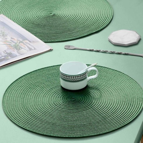 AHHFSMEI Round Braided Placemats Set of 6, 15 Inch Natural Woven Heat Resistant Table Mats (Olive Green)
