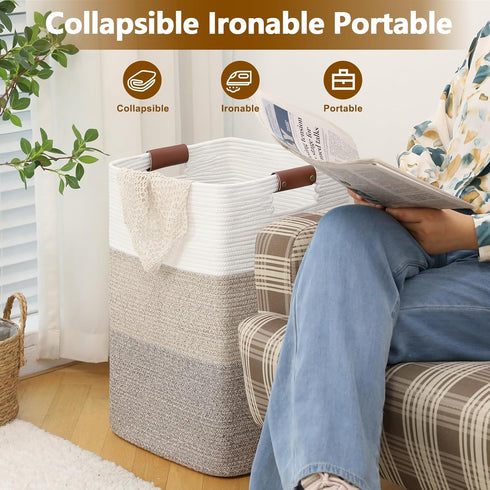Laundry Hamper 96L Extra Large Cotton Woven Basket with Handles for Living Room, Storage for Pillows, Blankets, Clothes