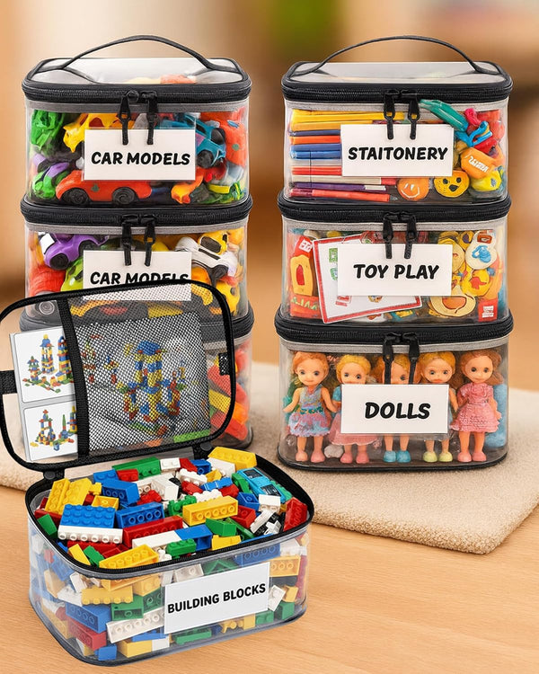 WILZEIMY 6 Pack Extra Large Clear Toy Storage Bags with Tag & Pocket