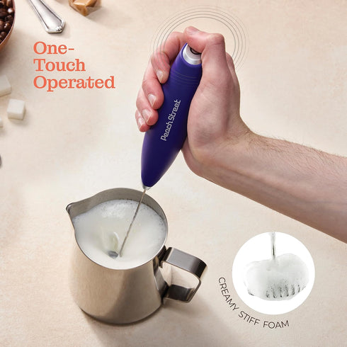 Powerful Handheld Milk Frother, Mini Milk Foamer, Battery Operated Stainless Steel Drink Mixer with Frother Stand