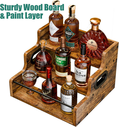 3 Countertop KLM Liquor Bottle Display Shelf, Coffee Syrup Rack Organizer, Step Liquor Wine Rack, mini bar,liquor