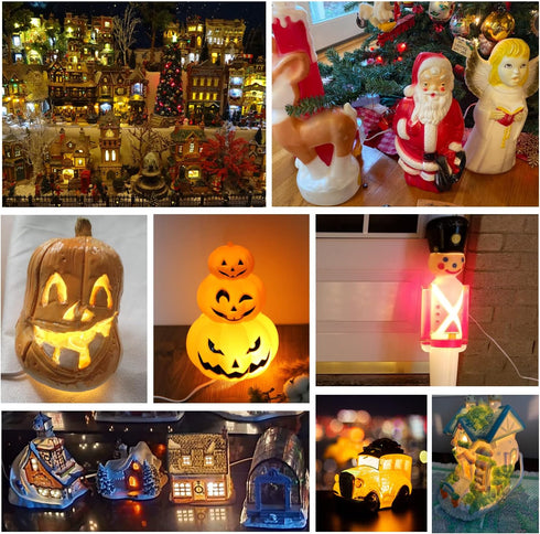 3 C7 Bulbs 3 Bulb Base String Christmas Village Light Accessory Cord with LED Light Universal Clip White Cord