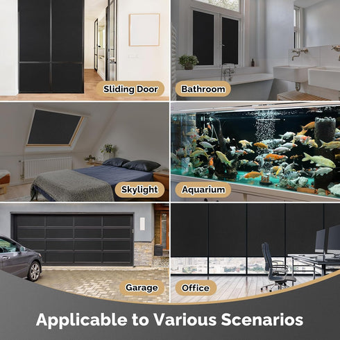DOWELL Blackout Window Film, 100% Light Blocking Static Cling for Glass, Heat Control Removable Window Tint.