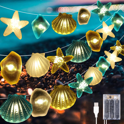 1 Pcs Ocean Beach Themed Sea Life Decorative String Lights 10 FT 30 LEDs, Starfish and Seashell Design for Summer Room