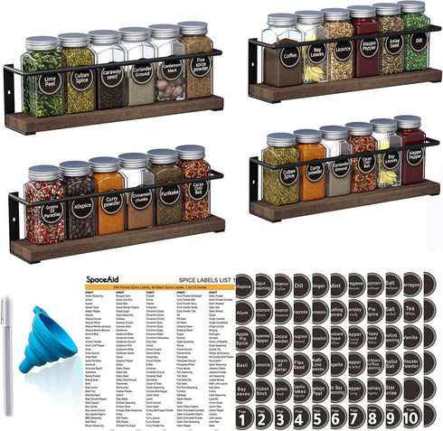 SpaceAid Spice Rack with 24 Spice Jars, 386 Spice Labels, Chalk Marker
