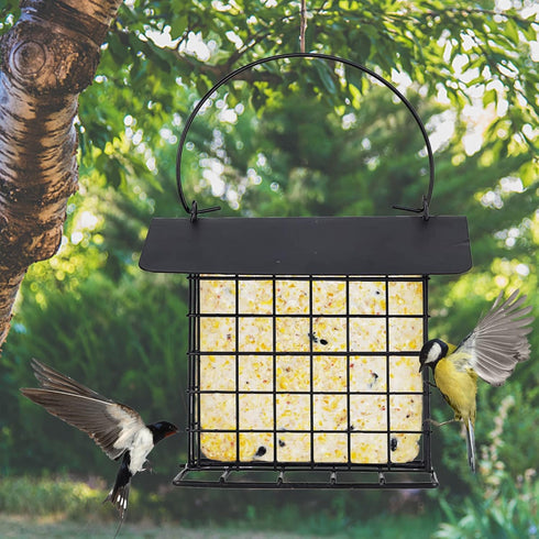 winemana Outdoor Wild Bird Feeder, Black Small Hanging Metal, Rainproof Squirrel-Proof for Outside Office