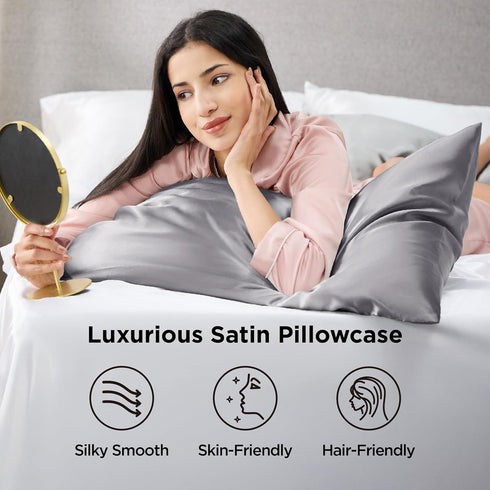 Bedsure King Size Satin Pillowcase Set of 2 - Dark Grey Pillow Covers for Hair and Skin, 20x36 Inches