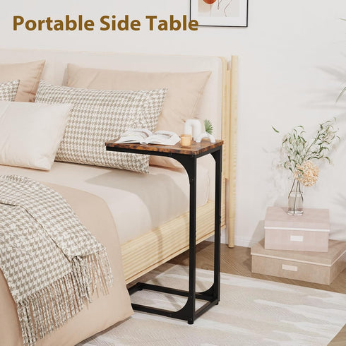 Set 2, 7 inch Narrow C Shaped End Tables Living Room TV Trays of Small Thin Farmhouse Side Table Skinny Slide Under