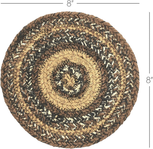 VHC Brands Round Circle Trivet Hot Pad, 8 Inches, Brown Black Tan, Jute Blend for Pots and Pans