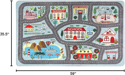 LIVEBOX Kids Rug 3'x5' Car Rug Play Mat for Playing Cars, City Life Educational Carpet for Children