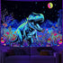 Blacklight Dinosaur Tapestry, Neon Funny Dino Frog Mountain Art UV Reactive Tapestries for Bedroom Boys Kids Decor