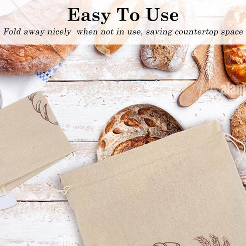 QUYANGCHIFENG 2 Pack 12x15 Inch (1 Reusable Linen Bread Storage Bags with Plastic Lining, Sourdough Bread Keeper