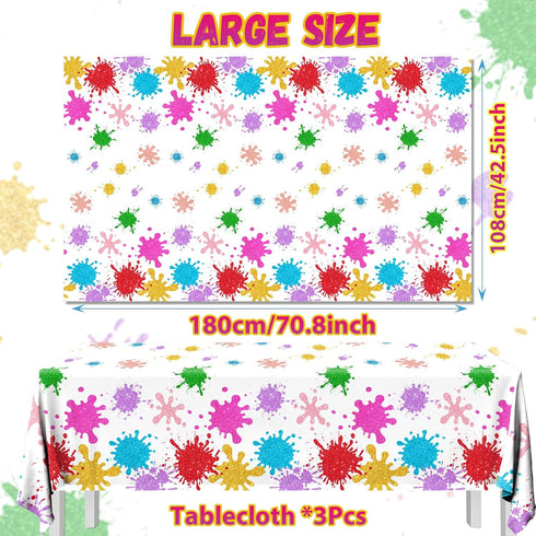 CMUSKO Paint Party Decorations - 3Pcs Plastic Tablecloths for Paint Splatter Birthday Party, 108x180cm
