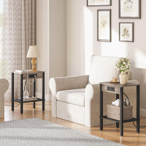 BG91UBZ01 HOOBRO Side Table with Charging Station, End Table with USB Ports and Outlet, Nightstand with Storage Shelf