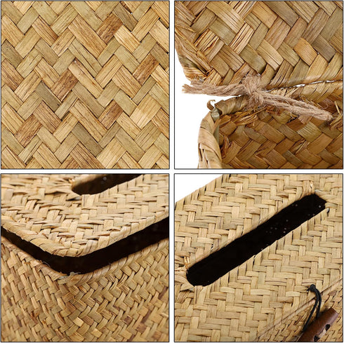 Sumnacon Rectangle Tissue Box Cover, Woven Seagrass Tissue Holder for Bathroom, Decorative Tissue Cover for Home Office