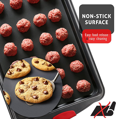 Baking Sheet Set - 2-Piece Cookie Sheet Set with Silicone Handles, Nonstick Steel Baking Pans