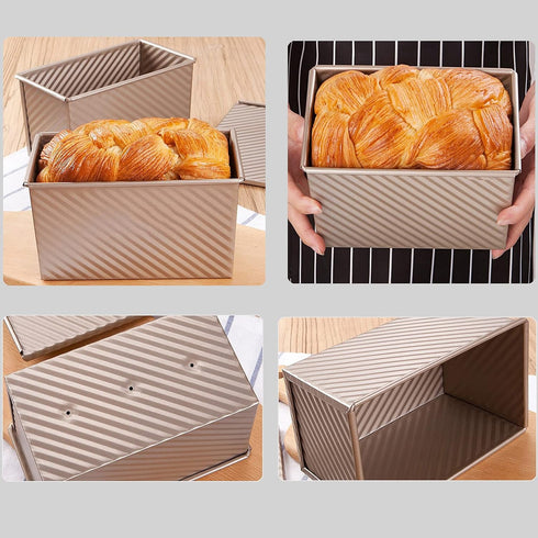 Pullman Loaf Pan with Lid, Non-Stick 1 Pound Dough Capacity Rectangular Bread Pan, 9x4inch with Dough Scraper Cutter