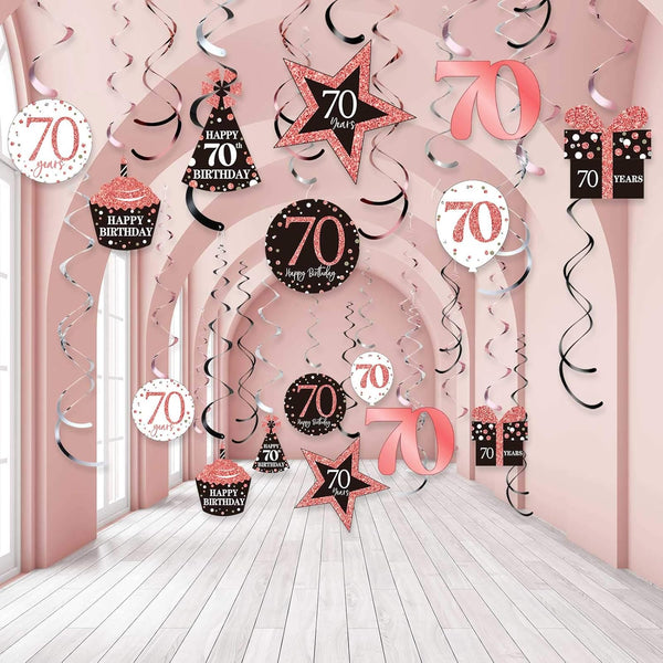 Blulu 70th Birthday Party Decorations, 30 Count Rose Gold Hanging Swirls Ceiling Decorations for Party Supplies
