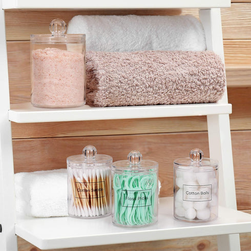 AOZITA 3 Pack Qtip Holder Dispenser, Clear Plastic Apothecary Jar Set for Cotton Ball, Swab, Floss Storage