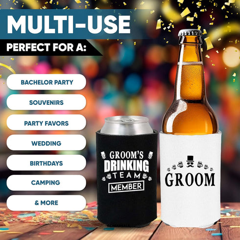 Shop4Ever Groom and Groom’s Drinking Team Member Can Coolie ~ Wedding Bachelor Party Beer Can Sleeve Coolers (Member,