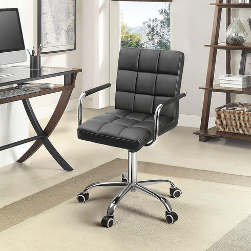 Kemon Ergonomic Mid Back Desk Chair with Armrests - Adjustable Height, Black PU Leather