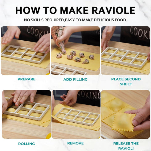 Set 8 1.85" Ravioli Maker Press, Ravioli Press Mold - Squares Ravioli Stamp Maker Cutter with Wood Rolling Pin