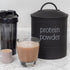 AuldHome Enamelware Protein Powder Canister (Black); Modern Farmhouse Style Storage for Kitchen