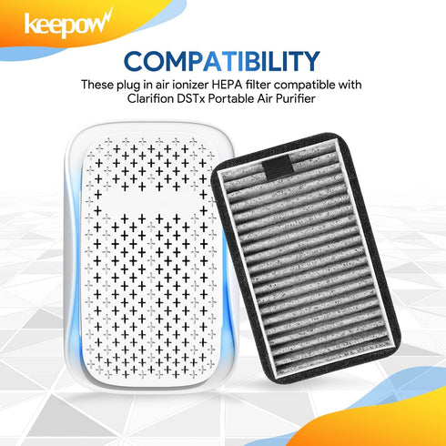 KEEPOW DSTx Filter Compatible with Clarifion DSTx Mini Personal Portable Air Purifier, 2 in 1 HEPA and Activated Carbon Filters for Bedroom and Pets, 4 Pack