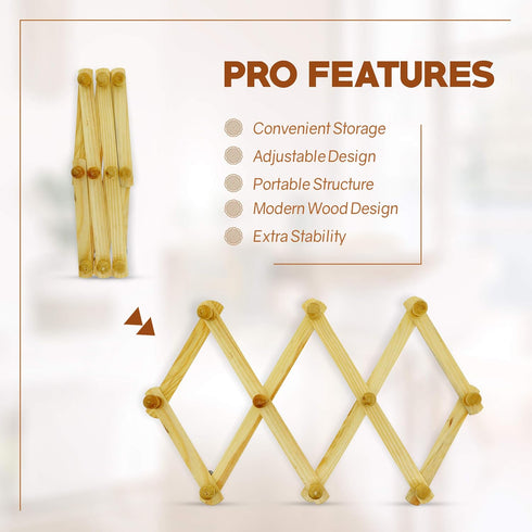 RAM-PRO Accordion Style Wood Expandable Rack, Set of 2, Hat, Cap, Belt, Umbrella, Coffee Mug Wall Pegs