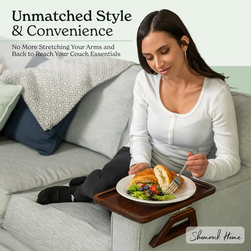 13.75 9.5inch, Shamrock Home Bamboo Trayble Couch Arm Table, Clip On Tray Sofa Table for Couches. Sofa Arm Tray