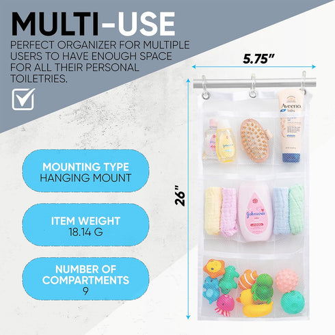 Handy Laundry Hanging Shower Organizer (2-Pack) - 9-Pocket Mesh Caddy for Organizing Bathroom Toiletries and Kids Bath