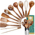 Kitchen Utensils Set with Holder, Wooden Cooking Utensils, Natural Teak Wood Spoons, Set with Spatula and Ladle (11)