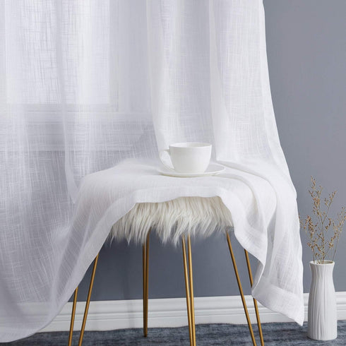 HLC.ME Abbey Faux Linen Textured Semi Sheer Privacy Sun Light Filtering Grommet Curtains for Bedroom & Living Room, 2