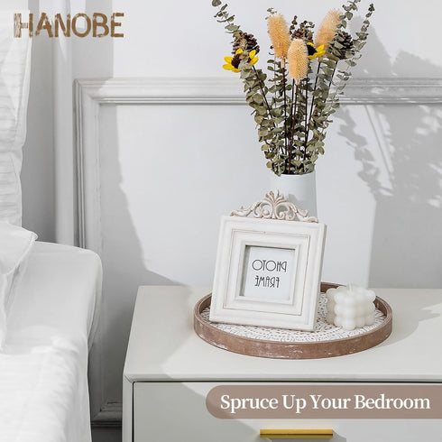 12 Inch Counter Hanobe Decorative Coffee Table Tray: Round Wood Trays for Boho Home Decor Rustic Farmhouse Centerpiece