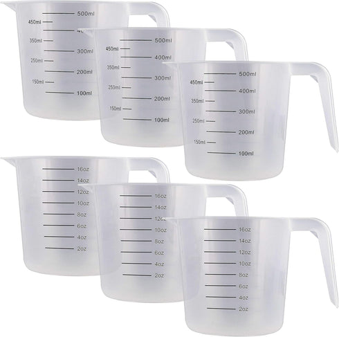 U.S. Kitchen Supply Plastic Measuring Cups with Handles 16 oz (500 ml) Set of 6 Clear Microwave Safe Kitchen Cups