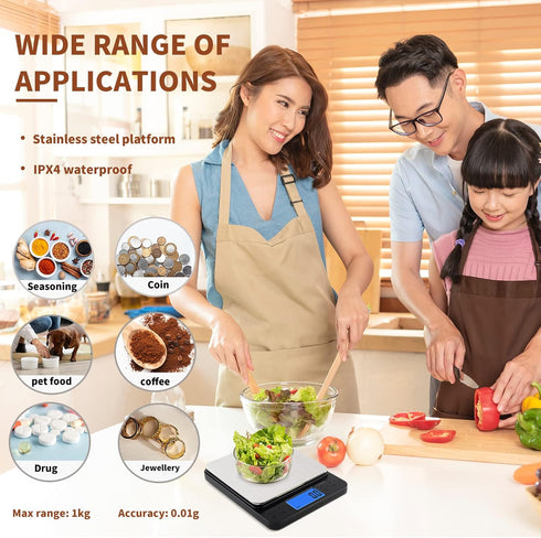 MEIYA Small Digital Gram Scale 1000g by 0.01g, High Accuracy Kitchen Scale for Cooking, Baking, USB Charging