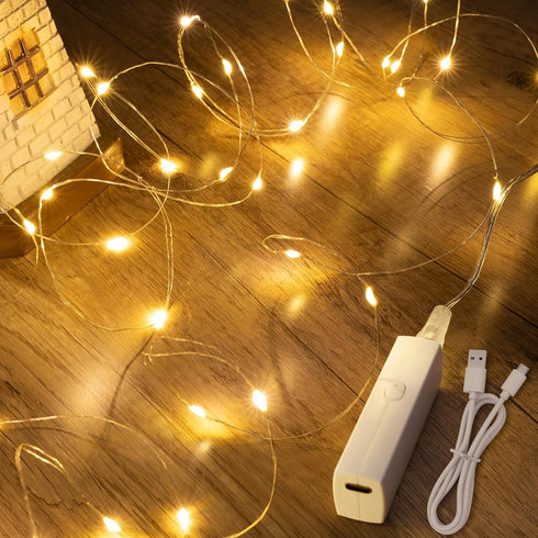 Lakumu Warm White String Lights, 32FT(16 * 2) Rechargeable, Decor for Wedding