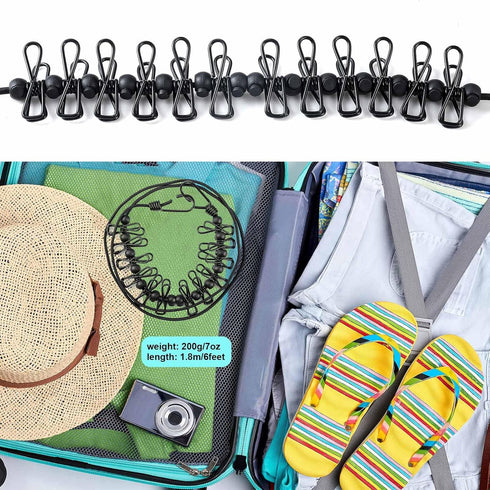 Travel Clothesline, Portable Retractable with 12 Clothespins for Indoor and Outdoor Drying