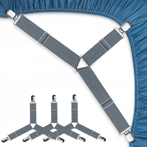 Bed Sheet Straps, Adjustable Fitted Sheet Clips, Easy to Install Fasteners, Say Goodbye to Messy Sheets (Gray-4 Pcs)
