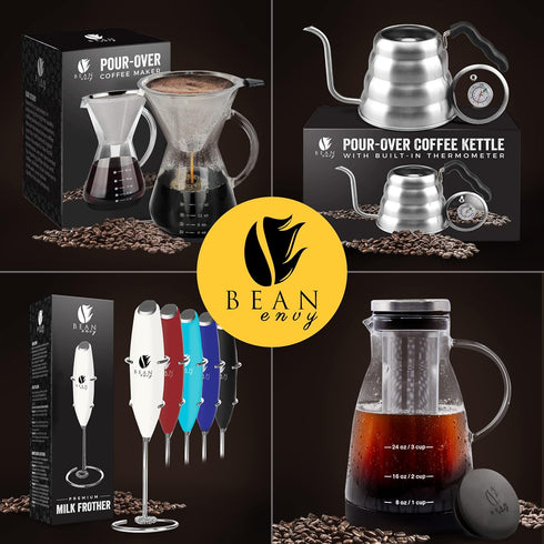 Bean Envy Pour Over Coffee Maker - 5 Cup Borosilicate Glass Carafe with Rust Resistant Stainless Steel Filter