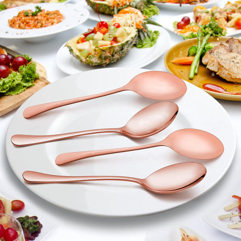 LIANYU Copper Serving Spoons Set of 6, 9.8 Inch Stainless Steel Large Dinner Buffet Spoons, Dishwasher Safe