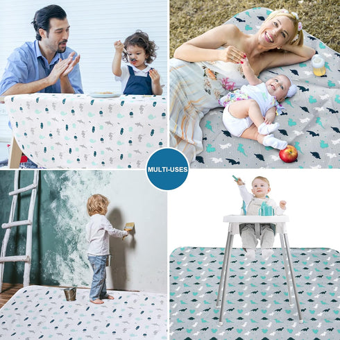 2 Pack 46" 42" Splat Mat for Under High Chair & Arts & Eating Mess, Waterproof Baby Playtime Anti-Slip High Chair Mat